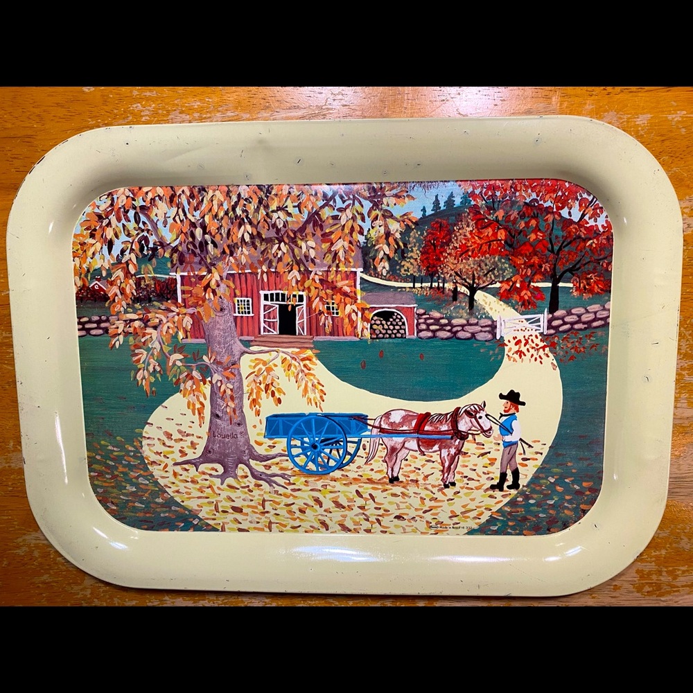 Meister Amish Theme Metal Tray from Brazil. Beautiful Vintage Art Piece for Home